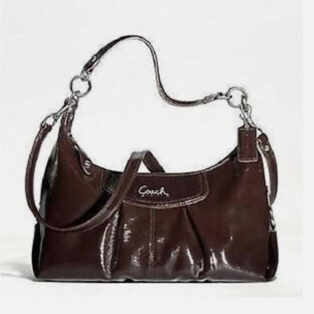 COACH ASHLEY MAHOGANY PATENT LEATHER HOBO PURSE HANDBAG